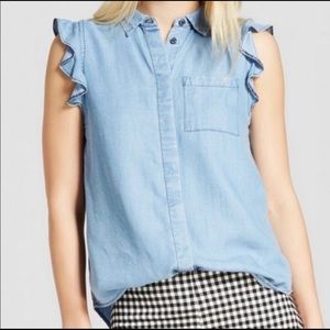 Who What Wear Chambray Ruffle Button-up